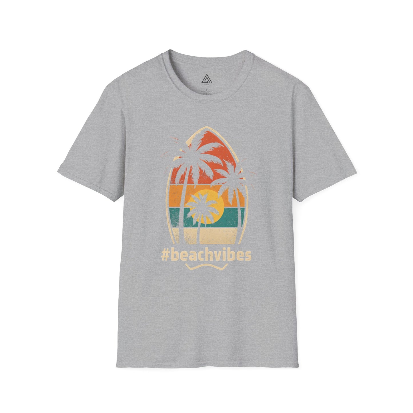 Vintage beach vibes t-shirt with palm tree sunset design