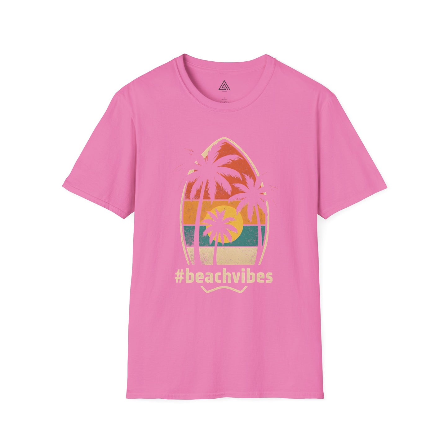 Vintage beach vibes t-shirt with palm tree sunset design