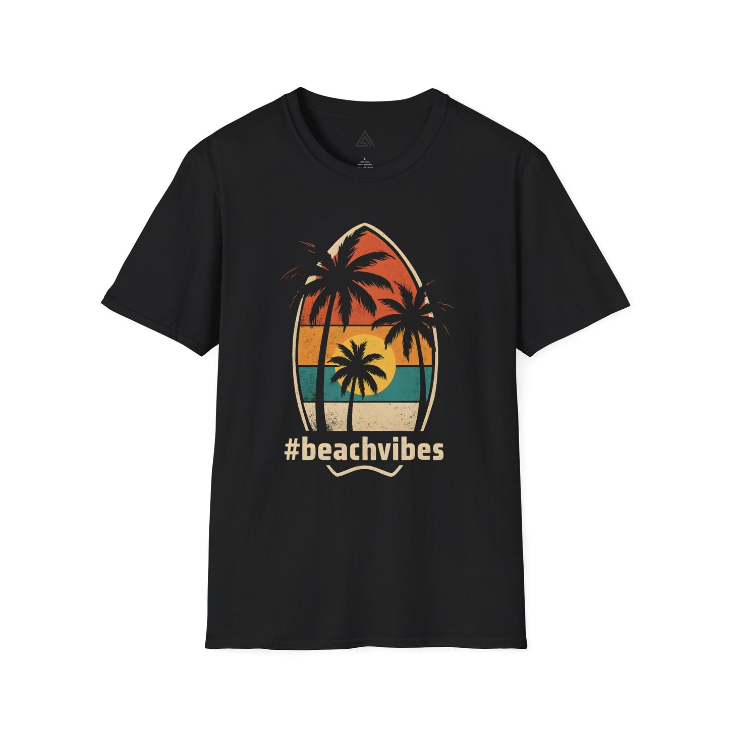 Vintage beach vibes t-shirt with palm tree sunset design