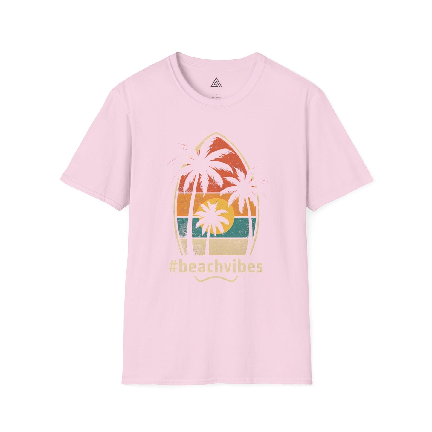 Vintage beach vibes t-shirt with palm tree sunset design