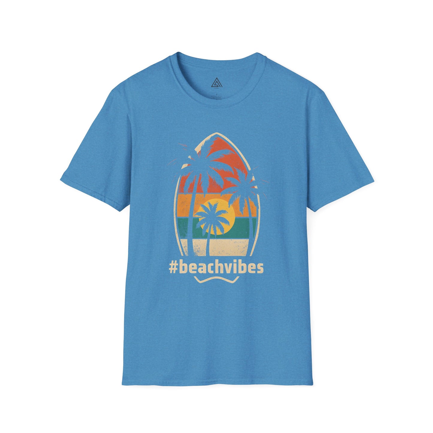 Vintage beach vibes t-shirt with palm tree sunset design