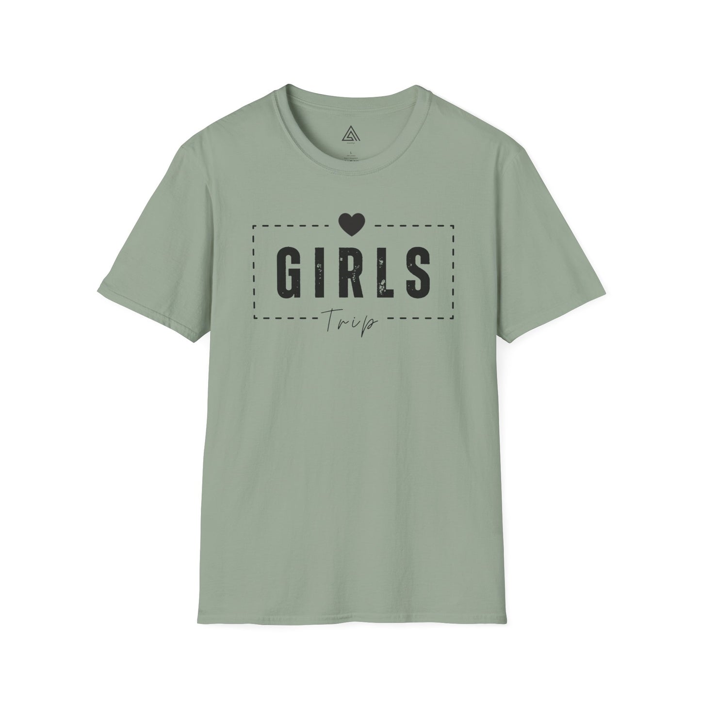 Sage green t-shirt with 'GIRLS' text on a white background