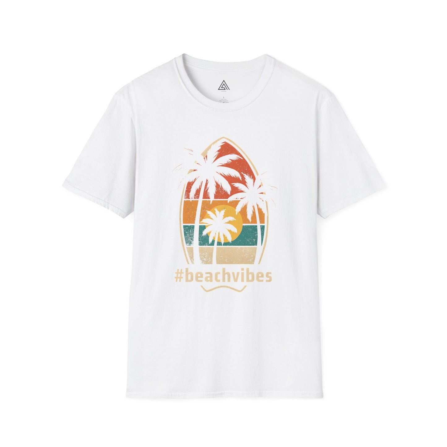Vintage beach vibes t-shirt with palm tree sunset design