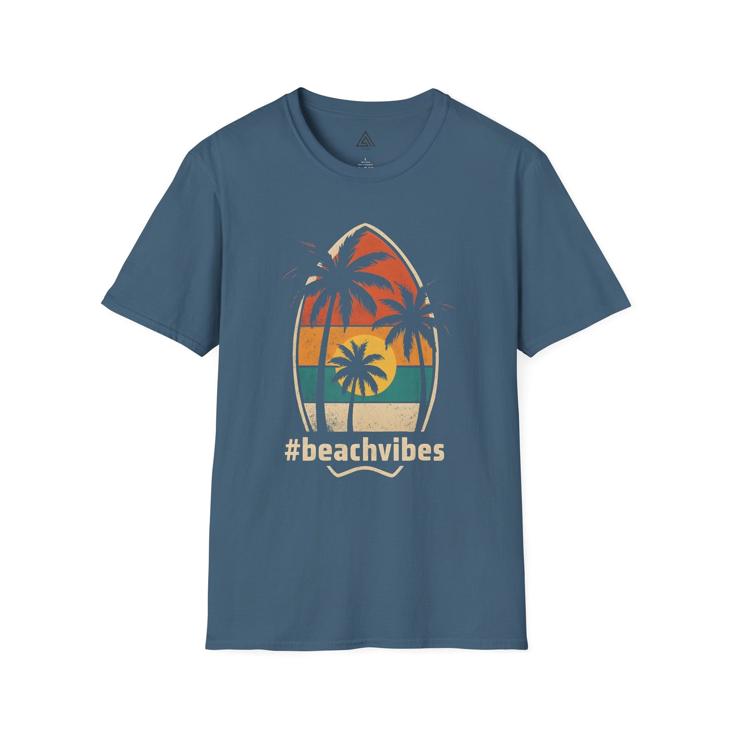 Vintage beach vibes t-shirt with palm tree sunset design