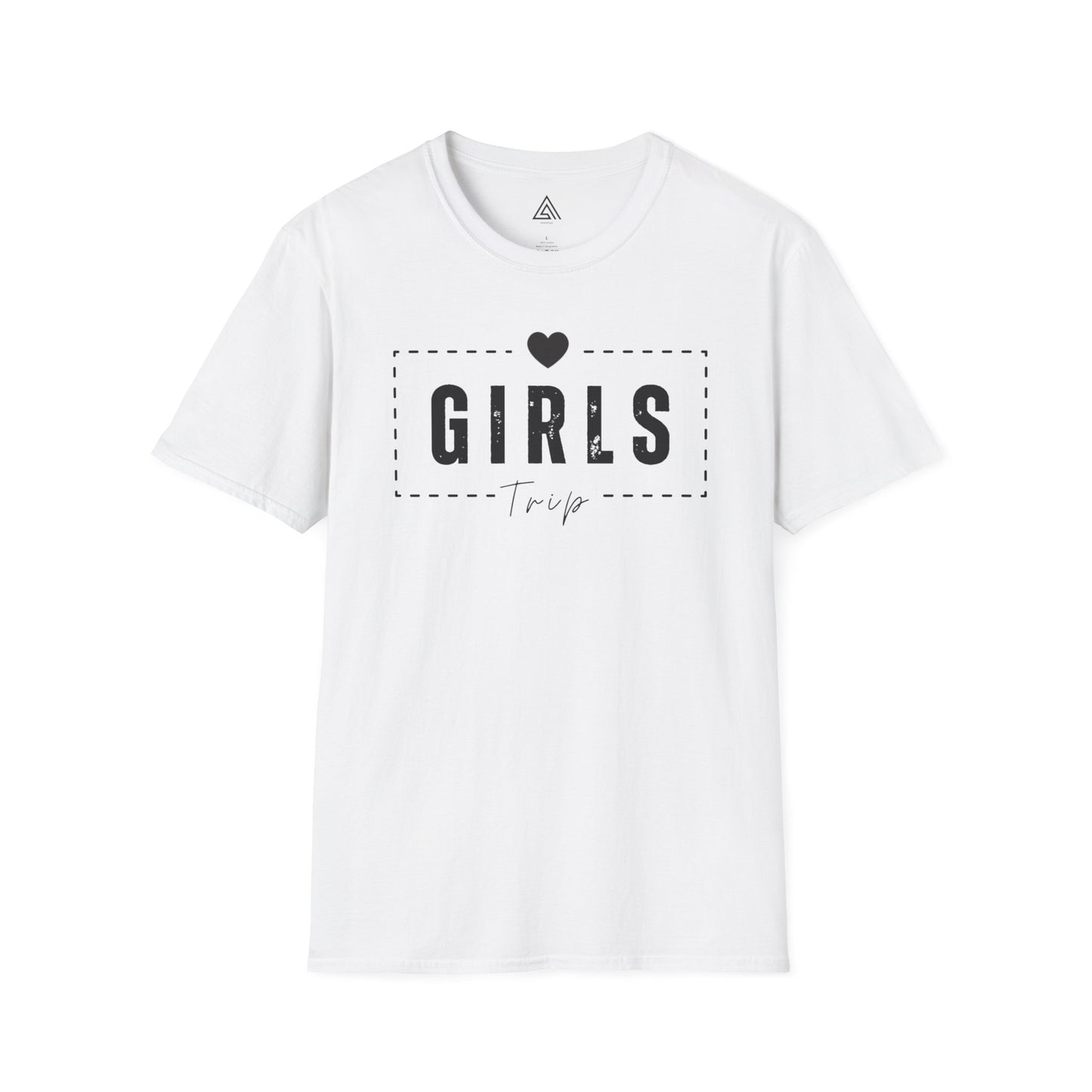 White t-shirt with 'GIRLS Trip' text on a white background