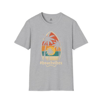 Vintage beach vibes t-shirt with palm tree sunset design