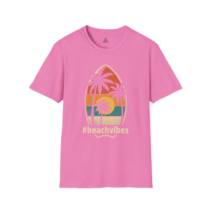 Vintage beach vibes t-shirt with palm tree sunset design