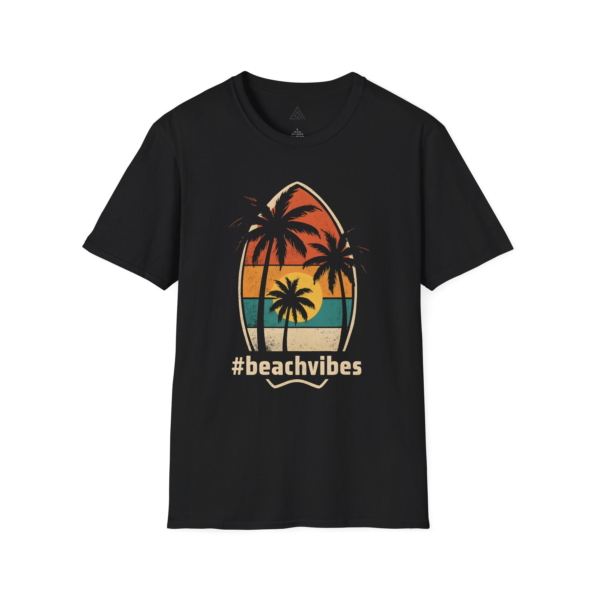 Vintage beach vibes t-shirt with palm tree sunset design