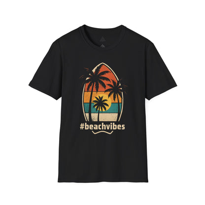 Vintage beach vibes t-shirt with palm tree sunset design
