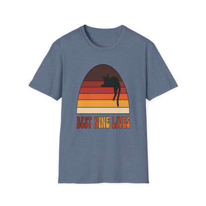 Retro Sunset Cat Lover T-Shirt – Living My Best Nine Lives