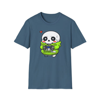 Funny Skeleton Gamer T-Shirt | Respawning Loading Bar Gaming Tee