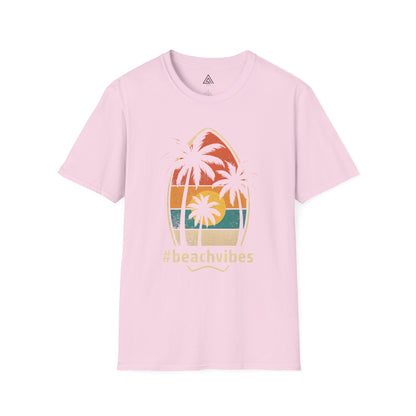 Vintage beach vibes t-shirt with palm tree sunset design