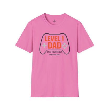 Level 1 Dad gaming controller tshirt design  retro gaming graphics. Gaming dad shirts, family gaming sets, other dad humor designs