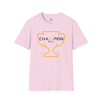 Gaming Champion T-Shirt with golden trophy design and GG EZ text