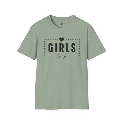 Sage green t-shirt with 'GIRLS' text on a white background