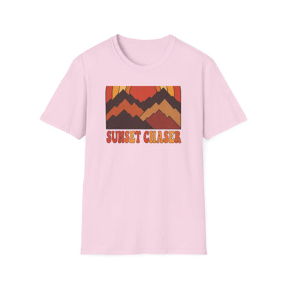 Retro Sunset Chaser Mountain Graphic Tee | Vintage Outdoor Hiking T-Shirt