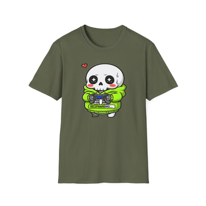 Funny Skeleton Gamer T-Shirt | Respawning Loading Bar Gaming Tee