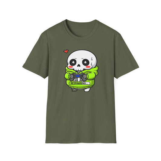 Funny Skeleton Gamer T-Shirt | Respawning Loading Bar Gaming Tee