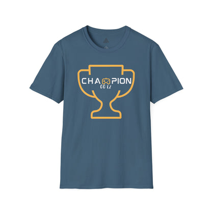 Gaming Champion T-Shirt with golden trophy design and GG EZ text