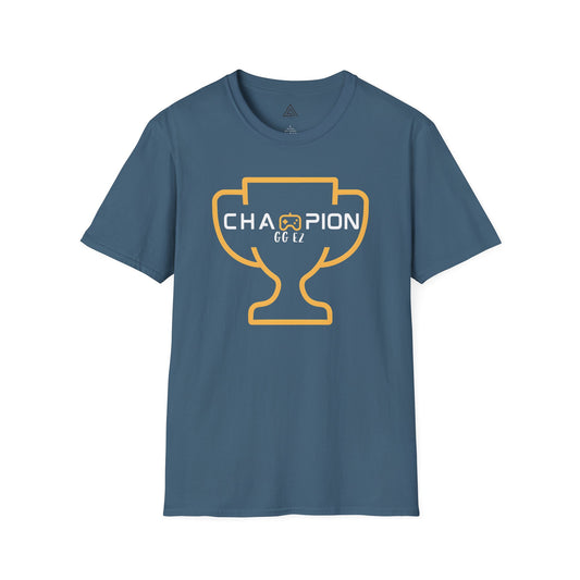 Gaming Champion T-Shirt with golden trophy design and GG EZ text