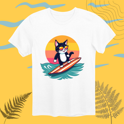 Sunset Surfing Cat T-Shirt