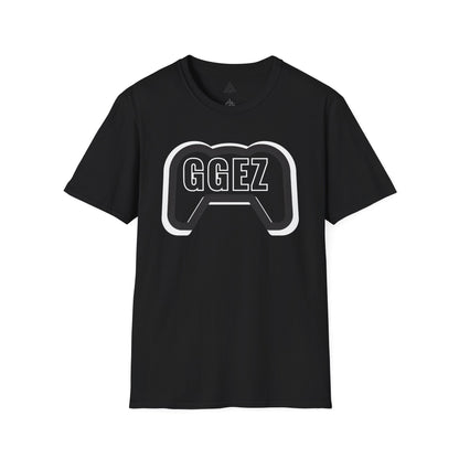 GGEZ gaming t-shirt with black and white controller design for gamers