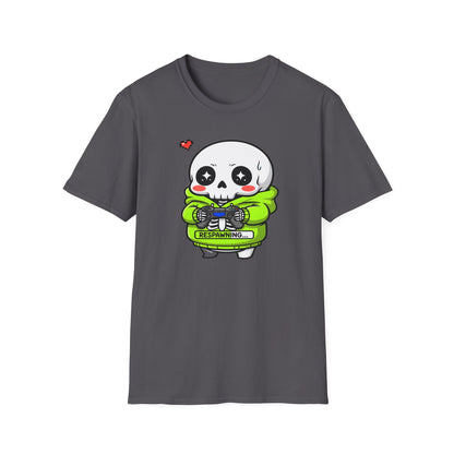 Funny Skeleton Gamer T-Shirt | Respawning Loading Bar Gaming Tee