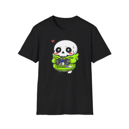 Funny Skeleton Gamer T-Shirt | Respawning Loading Bar Gaming Tee