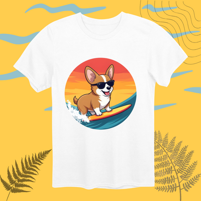 Sunset Surfing Corgi T-Shirt