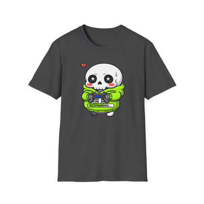 Funny Skeleton Gamer T-Shirt | Respawning Loading Bar Gaming Tee